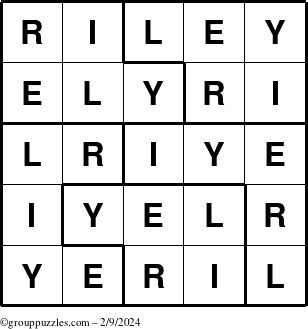 The grouppuzzles.com Answer grid for the Riley puzzle for Friday February 9, 2024