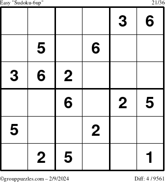 The grouppuzzles.com Easy Sudoku-6up puzzle for Friday February 9, 2024