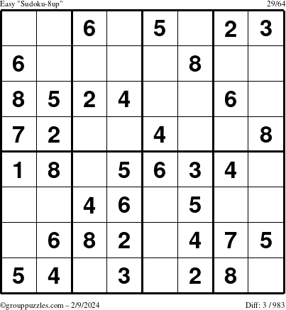 The grouppuzzles.com Easy Sudoku-8up puzzle for Friday February 9, 2024