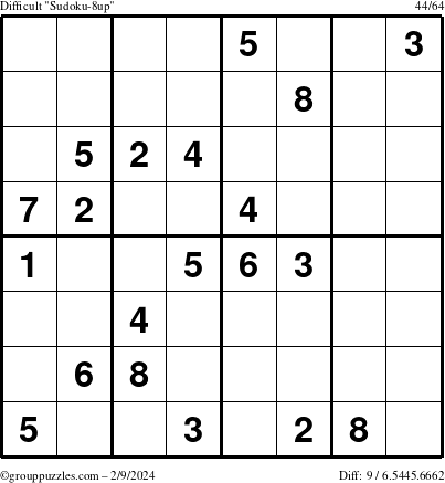 The grouppuzzles.com Difficult Sudoku-8up puzzle for Friday February 9, 2024