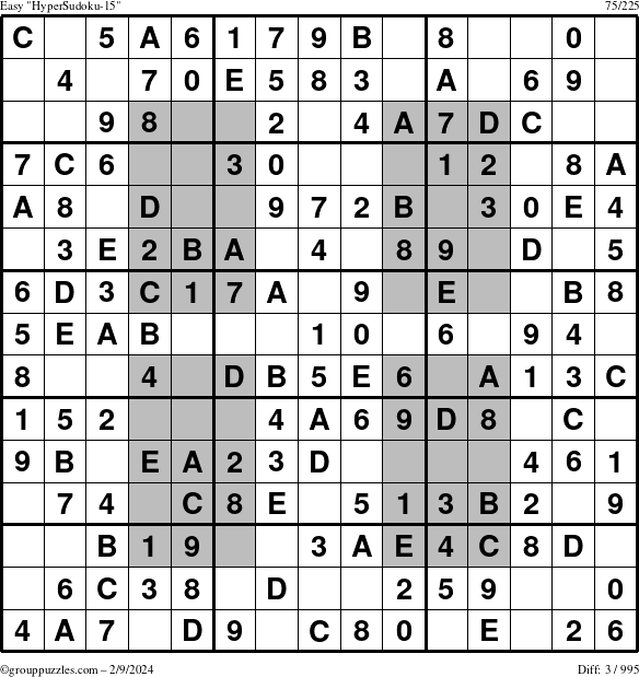 The grouppuzzles.com Easy HyperSudoku-15 puzzle for Friday February 9, 2024