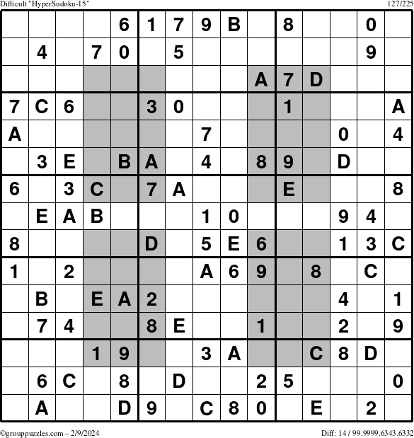 The grouppuzzles.com Difficult HyperSudoku-15 puzzle for Friday February 9, 2024