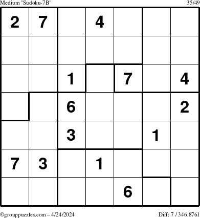 The grouppuzzles.com Medium Sudoku-7B puzzle for Wednesday April 24, 2024