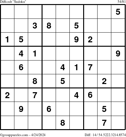 The grouppuzzles.com Difficult Sudoku puzzle for Wednesday April 24, 2024