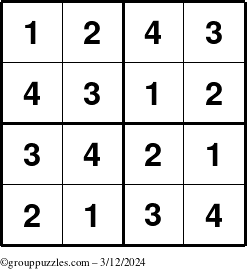 The grouppuzzles.com Answer grid for the Sudoku-4 puzzle for Tuesday March 12, 2024