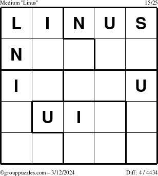 The grouppuzzles.com Medium Linus puzzle for Tuesday March 12, 2024