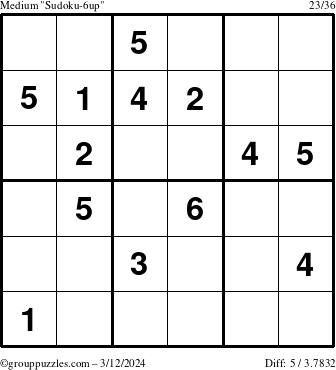 The grouppuzzles.com Medium Sudoku-6up puzzle for Tuesday March 12, 2024