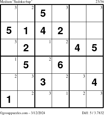 The grouppuzzles.com Medium Sudoku-6up puzzle for Tuesday March 12, 2024 with the first 3 steps marked