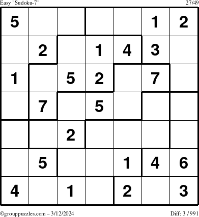 The grouppuzzles.com Easy Sudoku-7 puzzle for Tuesday March 12, 2024