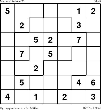 The grouppuzzles.com Medium Sudoku-7 puzzle for Tuesday March 12, 2024