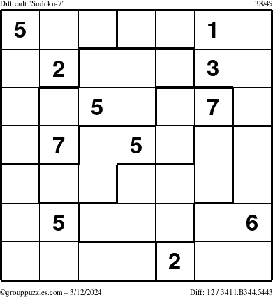 The grouppuzzles.com Difficult Sudoku-7 puzzle for Tuesday March 12, 2024