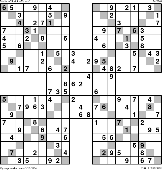 The grouppuzzles.com Medium Sudoku-Xtreme puzzle for Tuesday March 12, 2024