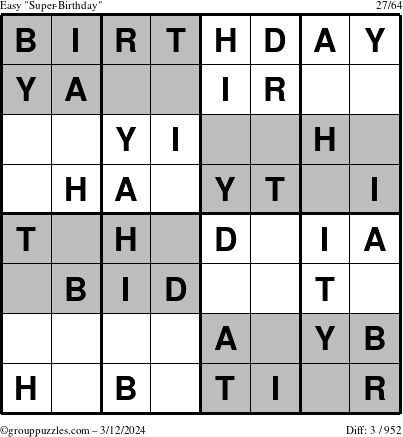 The grouppuzzles.com Easy Super-Birthday puzzle for Tuesday March 12, 2024