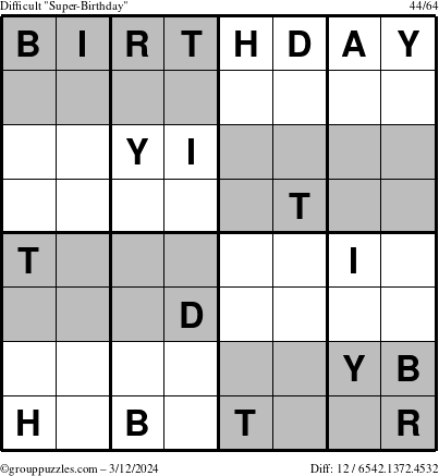 The grouppuzzles.com Difficult Super-Birthday puzzle for Tuesday March 12, 2024
