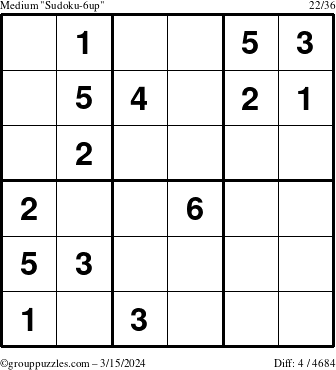 The grouppuzzles.com Medium Sudoku-6up puzzle for Friday March 15, 2024