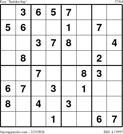 The grouppuzzles.com Easy Sudoku-8up puzzle for Friday March 15, 2024