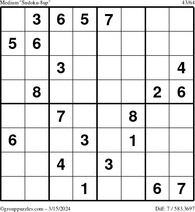 The grouppuzzles.com Medium Sudoku-8up puzzle for Friday March 15, 2024