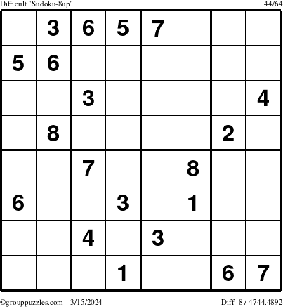The grouppuzzles.com Difficult Sudoku-8up puzzle for Friday March 15, 2024