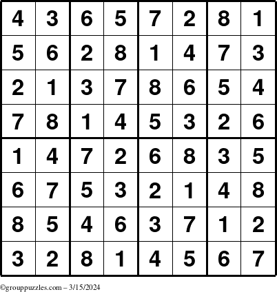 The grouppuzzles.com Answer grid for the Sudoku-8up puzzle for Friday March 15, 2024