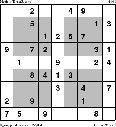 The grouppuzzles.com Medium HyperSudoku puzzle for Friday March 15, 2024