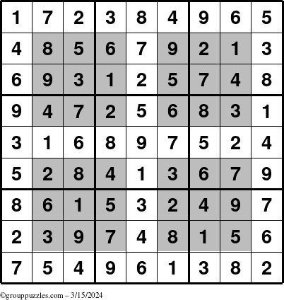 The grouppuzzles.com Answer grid for the HyperSudoku puzzle for Friday March 15, 2024