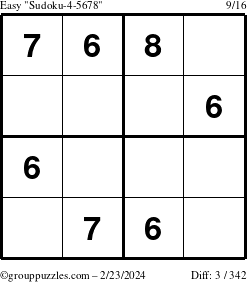 The grouppuzzles.com Easy Sudoku-4-5678 puzzle for Friday February 23, 2024
