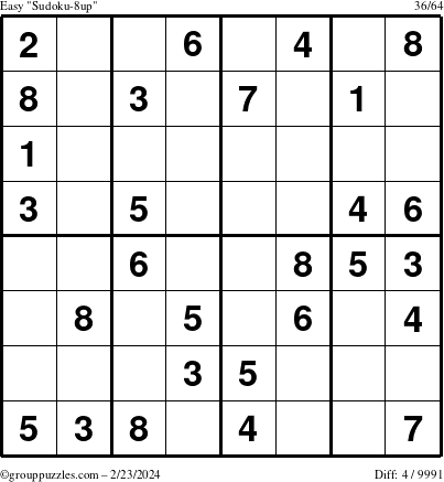 The grouppuzzles.com Easy Sudoku-8up puzzle for Friday February 23, 2024