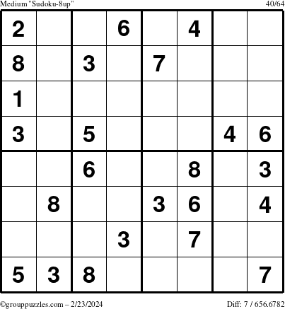 The grouppuzzles.com Medium Sudoku-8up puzzle for Friday February 23, 2024