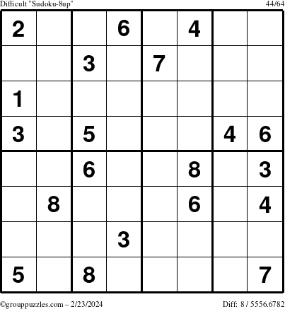 The grouppuzzles.com Difficult Sudoku-8up puzzle for Friday February 23, 2024