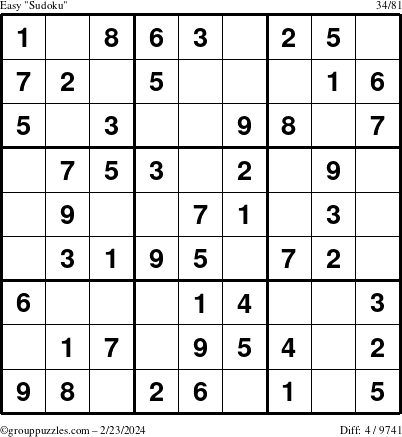 The grouppuzzles.com Easy Sudoku puzzle for Friday February 23, 2024