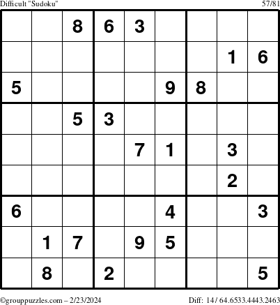 The grouppuzzles.com Difficult Sudoku puzzle for Friday February 23, 2024