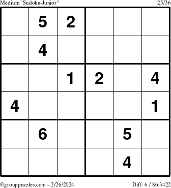 The grouppuzzles.com Medium Sudoku-Junior puzzle for Monday February 26, 2024