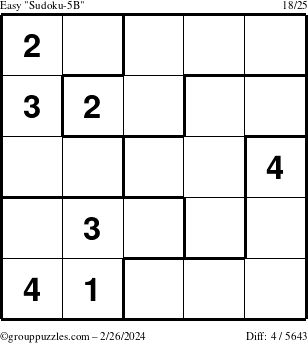 The grouppuzzles.com Easy Sudoku-5B puzzle for Monday February 26, 2024