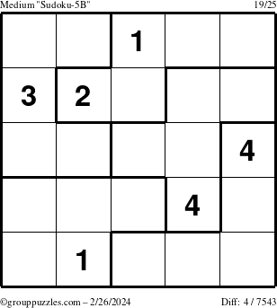 The grouppuzzles.com Medium Sudoku-5B puzzle for Monday February 26, 2024