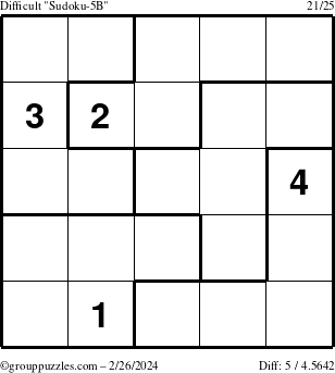The grouppuzzles.com Difficult Sudoku-5B puzzle for Monday February 26, 2024