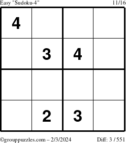 The grouppuzzles.com Easy Sudoku-4 puzzle for Saturday February 3, 2024