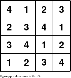 The grouppuzzles.com Answer grid for the Sudoku-4 puzzle for Saturday February 3, 2024