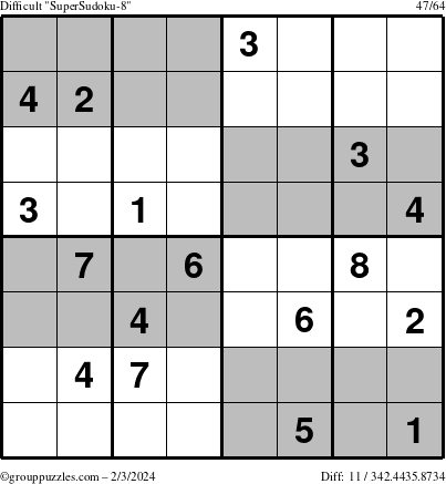 The grouppuzzles.com Difficult SuperSudoku-8 puzzle for Saturday February 3, 2024