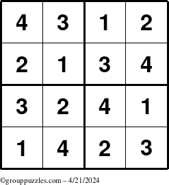 The grouppuzzles.com Answer grid for the Sudoku-4 puzzle for Sunday April 21, 2024