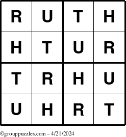 The grouppuzzles.com Answer grid for the Ruth puzzle for Sunday April 21, 2024