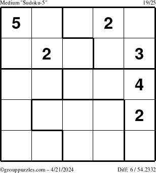 The grouppuzzles.com Medium Sudoku-5 puzzle for Sunday April 21, 2024