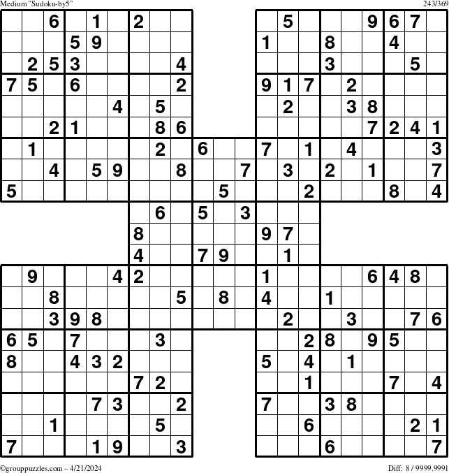 The grouppuzzles.com Medium Sudoku-by5 puzzle for Sunday April 21, 2024