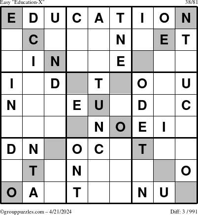 The grouppuzzles.com Easy Education-X puzzle for Sunday April 21, 2024