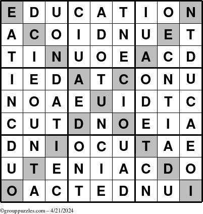 The grouppuzzles.com Answer grid for the Education-X puzzle for Sunday April 21, 2024