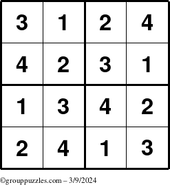 The grouppuzzles.com Answer grid for the Sudoku-4 puzzle for Saturday March 9, 2024