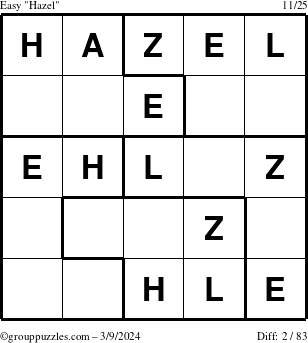 The grouppuzzles.com Easy Hazel puzzle for Saturday March 9, 2024