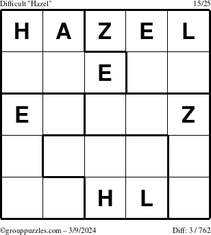 The grouppuzzles.com Difficult Hazel puzzle for Saturday March 9, 2024