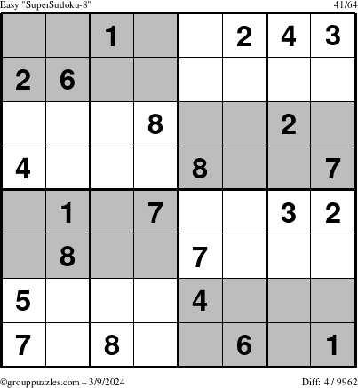 The grouppuzzles.com Easy SuperSudoku-8 puzzle for Saturday March 9, 2024