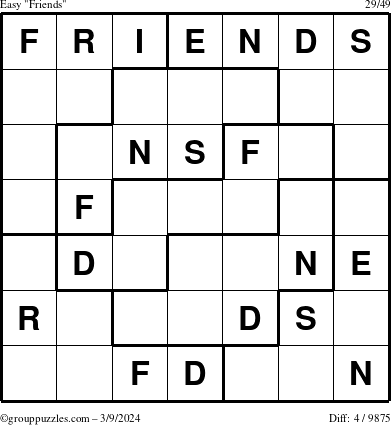 The grouppuzzles.com Easy Friends puzzle for Saturday March 9, 2024