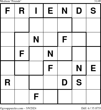 The grouppuzzles.com Medium Friends puzzle for Saturday March 9, 2024